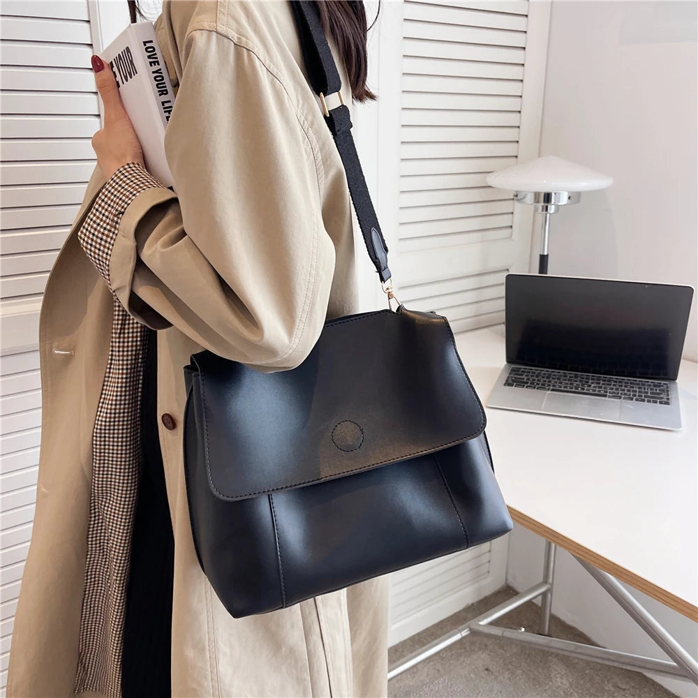 Vintage Wide Strap Satchel Shoulder Crossbody Bags For Women