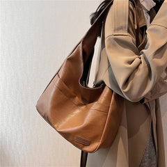 Vintage Wide Strap Soft Shoulder Bags For Women Large Capacity Bucket Female Hob