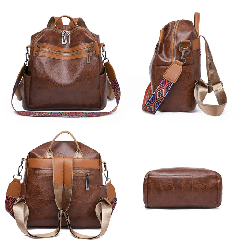 Vintage Women Backpack High Leather Multifunction School Bags for Teenager Girls