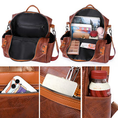 Vintage Women Backpack High Leather Multifunction School Bags for Teenager Girls