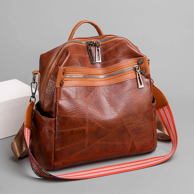Vintage Women Backpack High Leather Multifunction School Bags for Teenager Girls