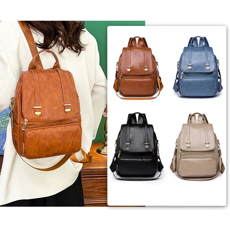 Vintage Women Backpacks High Leather Bag School Bags Ladies Bagpack