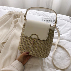 Vintage Women Beach Bucket Shoulder Flap Handbags