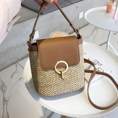 Vintage Women Beach Bucket Shoulder Flap Handbags