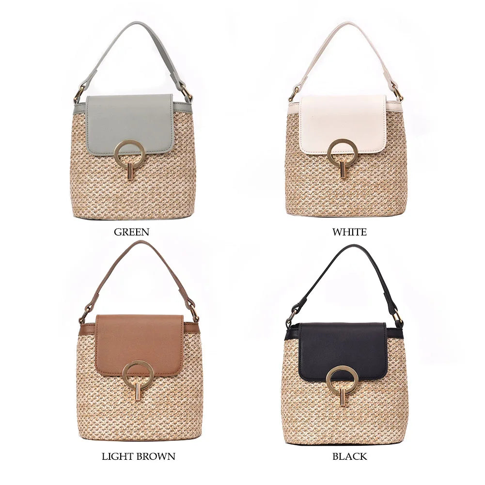 Vintage Women Beach Bucket Shoulder Flap Handbags