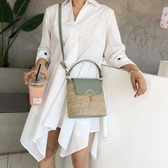 Vintage Women Beach Bucket Shoulder Flap Handbags