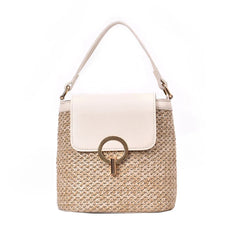 Vintage Women Beach Bucket Shoulder Weaving Straw Handbags