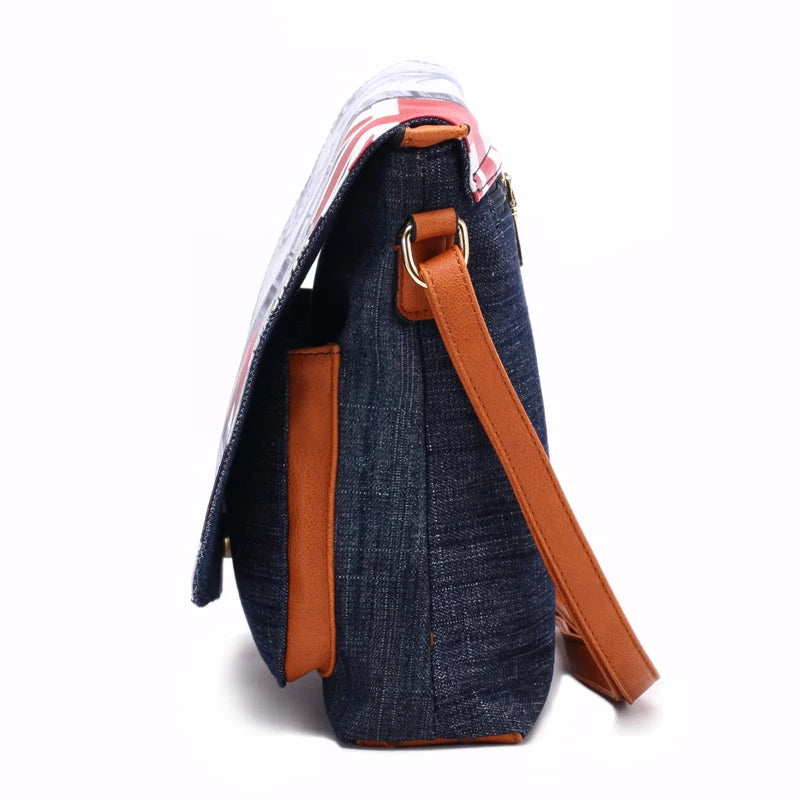 Vintage Denim Shoulder Bag Patchwork Crossbody Messenger Bag