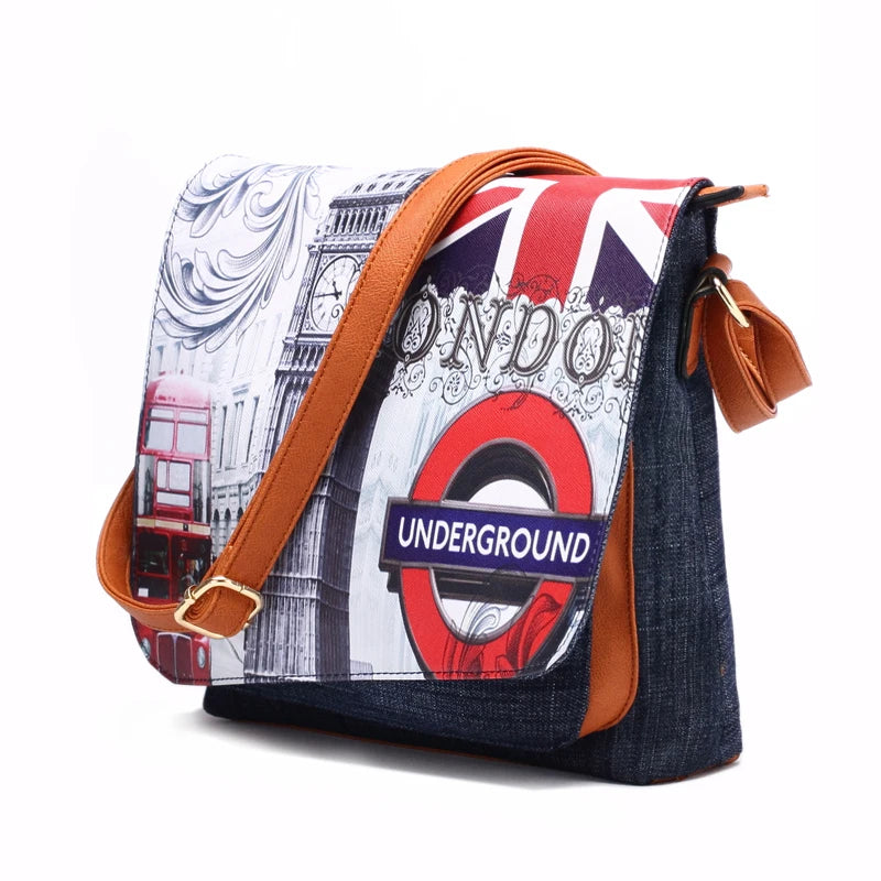 Vintage Denim Shoulder Bag Patchwork Crossbody Messenger Bag