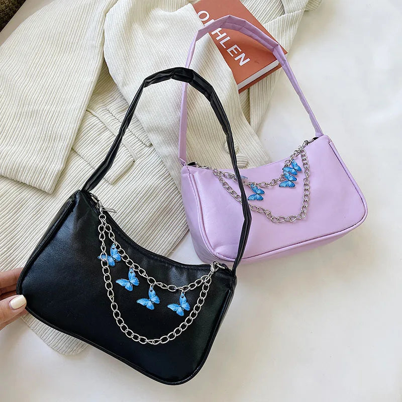 Vintage Butterfly Shoulder Bag with Chain