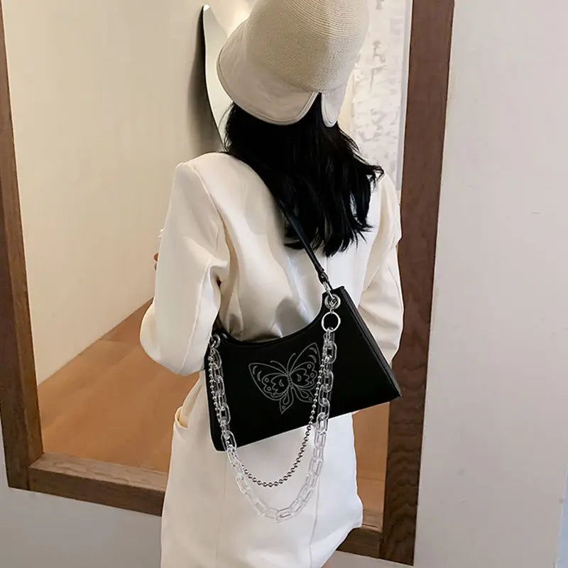 Vintage Butterfly PU Leather Chain Armpit Shoulder Bag