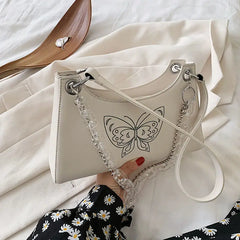 Vintage Butterfly PU Leather Chain Armpit Shoulder Bag