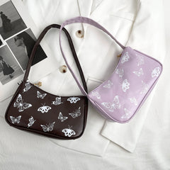 Vintage Women Casual Butterfly Print PU Leather Small Shoulder Bag