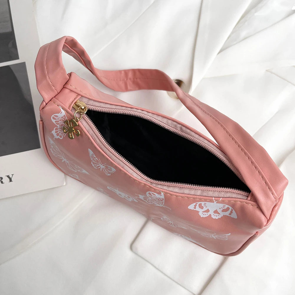 Vintage Women Casual Butterfly Print PU Leather Small Shoulder Bag
