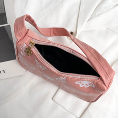 Vintage Women Casual Butterfly Print PU Leather Small Shoulder Bag