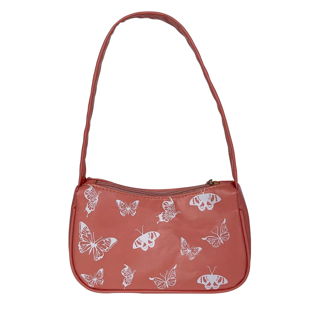 Vintage Women Casual Butterfly Print PU Leather Small Shoulder Bag