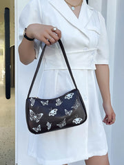 Vintage Women Casual Butterfly Print PU Leather Small Shoulder Bag