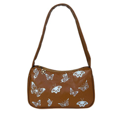 Vintage Women Casual Butterfly Print PU Leather Small Shoulder Bag