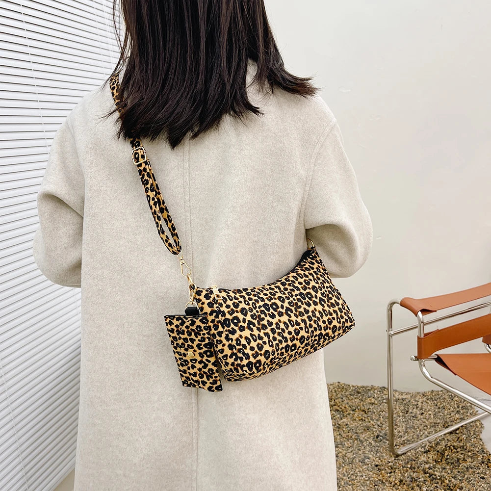Leopard Print Crossbody Bag - Vintage Women's Shoulder Purse