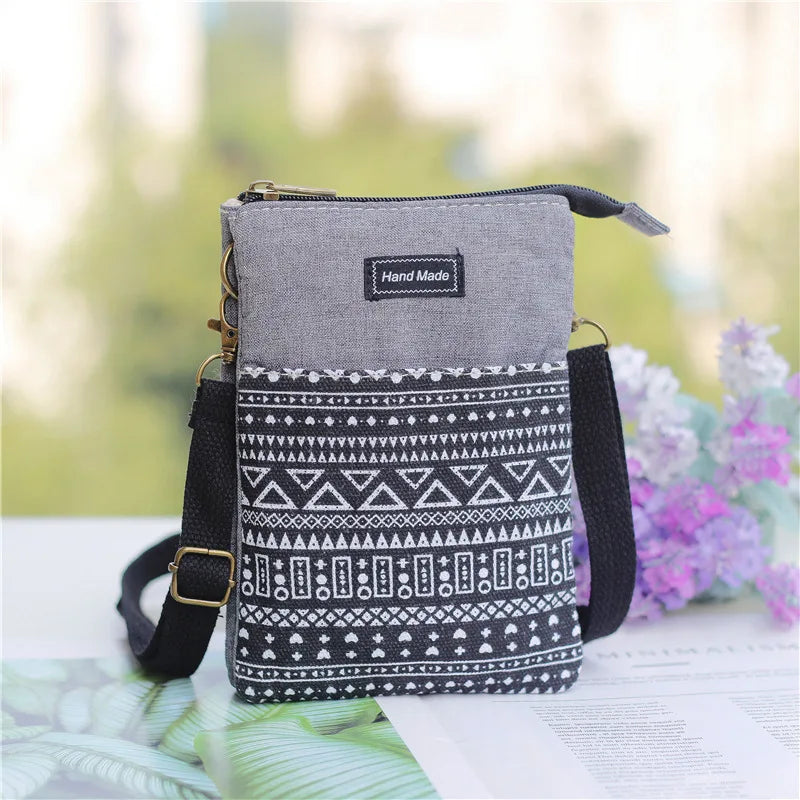 Vintage Women Crossbody Shoulder Bag Cotton Phone Purses Small Canvas Messenger