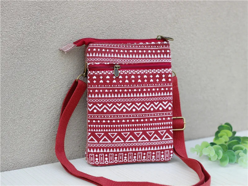 Vintage Women Crossbody Shoulder Bag Cotton Phone Purses Small Canvas Messenger