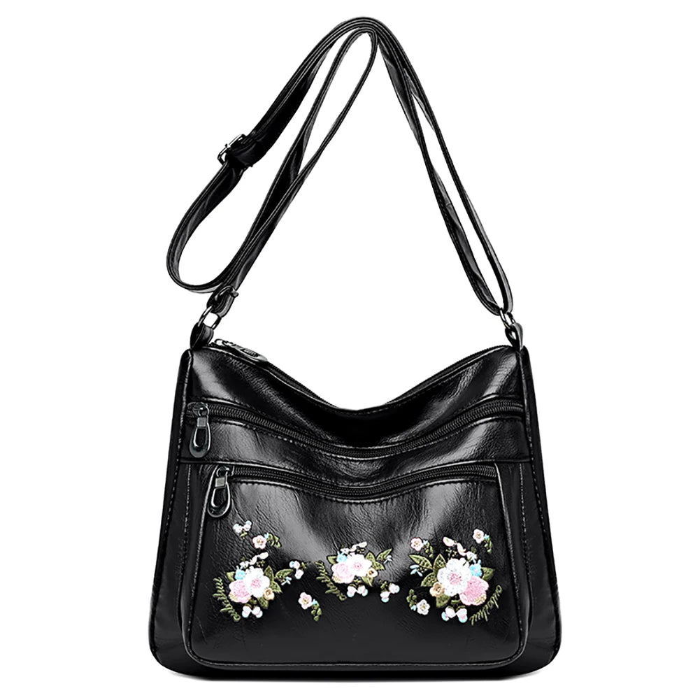 Vintage Flower Embroidery Shoulder Crossbody Bag Travel Handbags