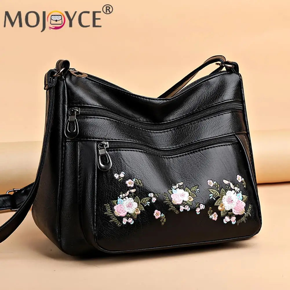Vintage Flower Embroidery Crossbody Bag Travel Handbag