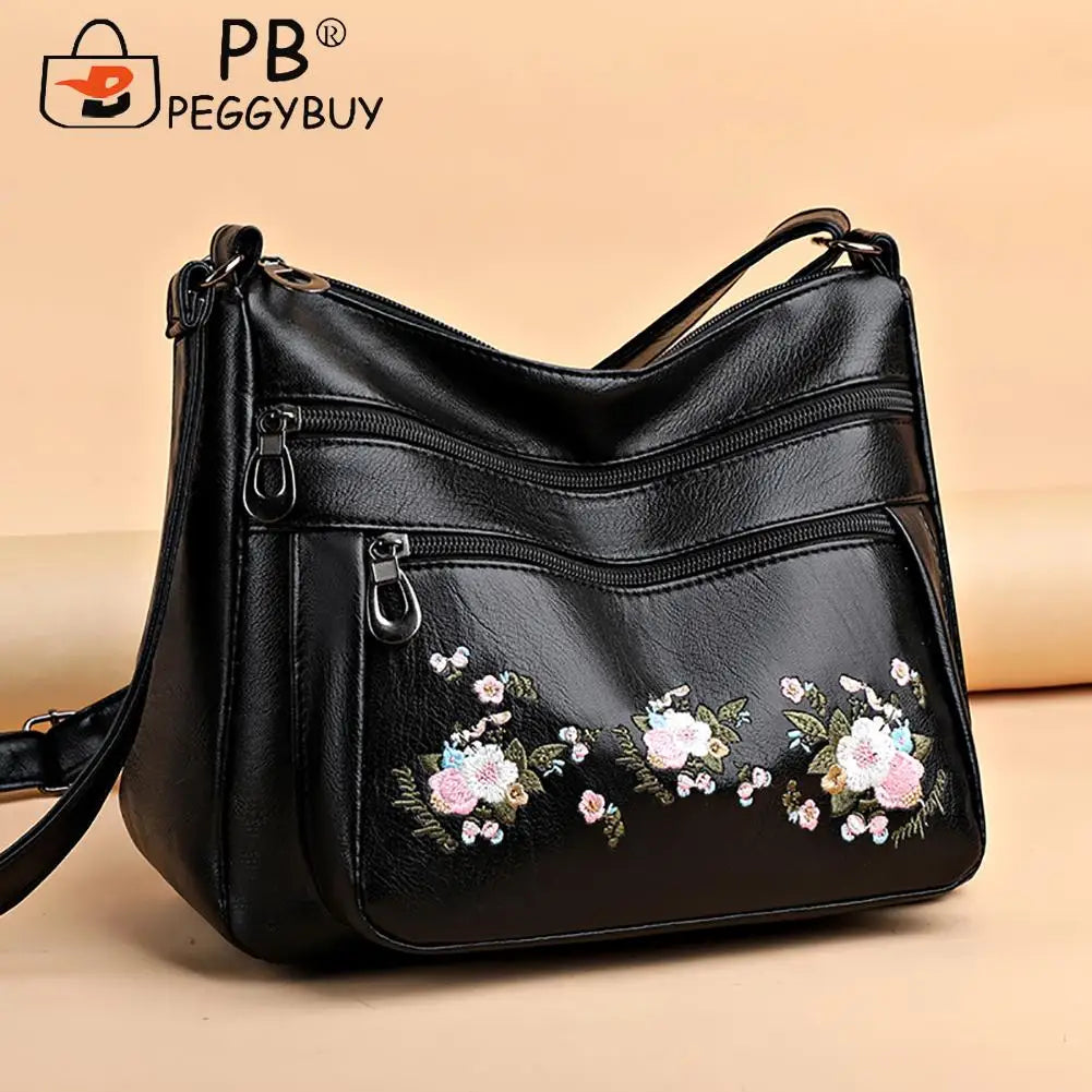 Vintage Flower Embroidery Shoulder Crossbody Bag Travel Handbags