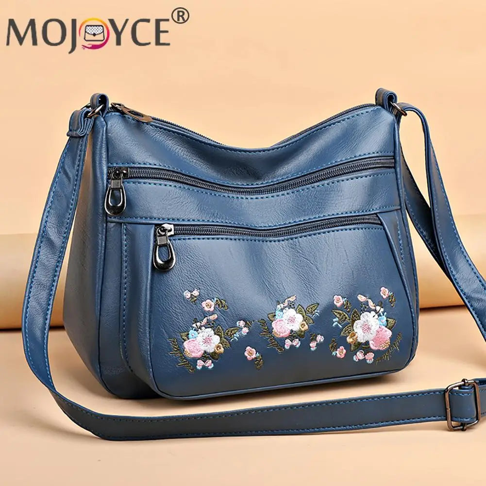 Vintage Flower Embroidery Crossbody Bag Travel Handbag