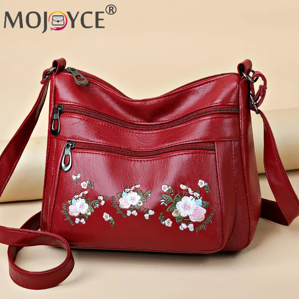 Vintage Flower Embroidery Crossbody Bag Travel Handbag