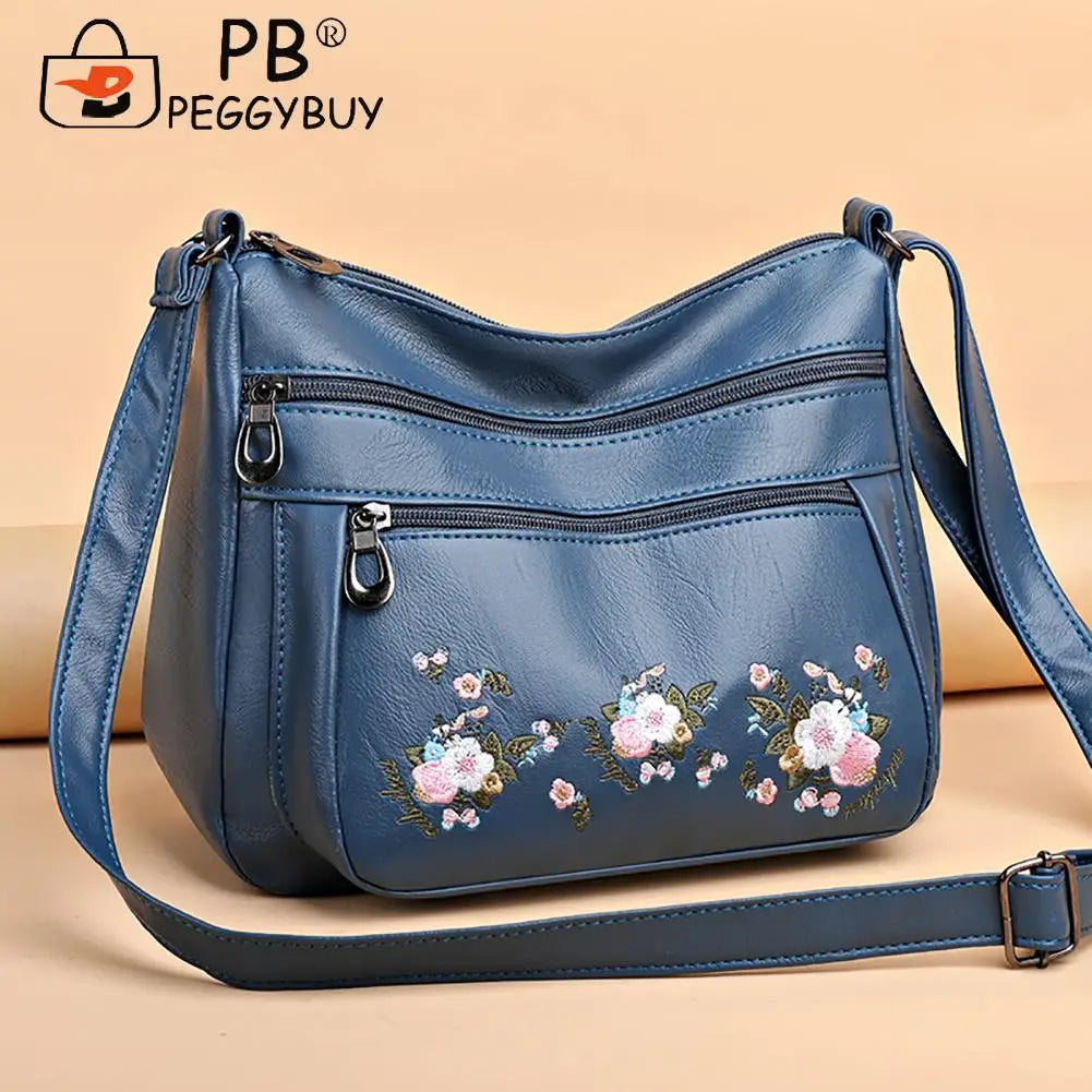 Vintage Flower Embroidery Shoulder Crossbody Bag Travel Handbags