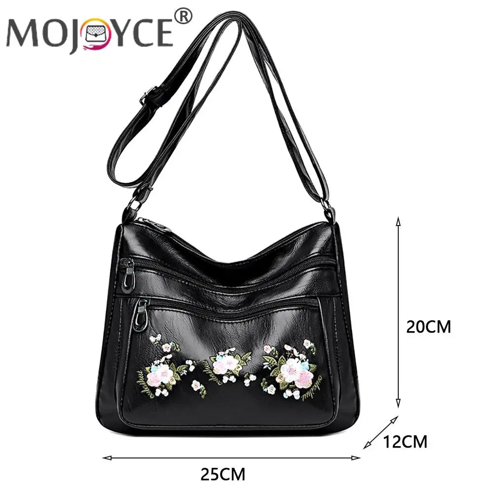 Vintage Flower Embroidery Crossbody Bag Travel Handbag