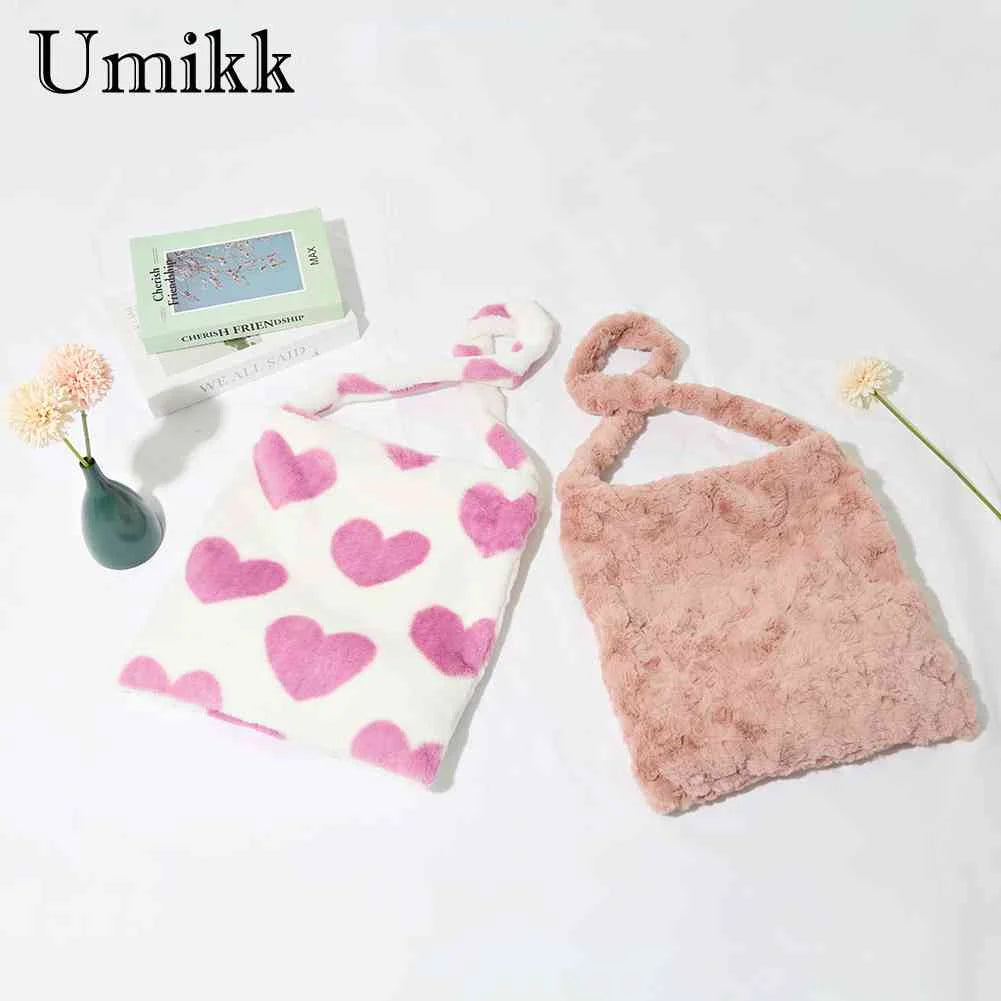 Vintage Women Handbag Large Capacity Soft Plush Ladies Tote Bag Love Print