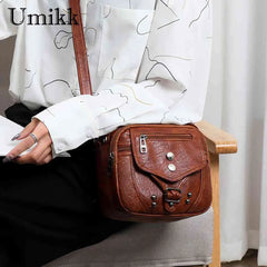 Vintage Women PU Leather Crossbody Bag Solid Phone Pouch