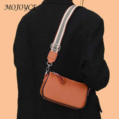Vintage Women Handbags Wide Strap Ladies Crossbody Bags Solid Texture Soft