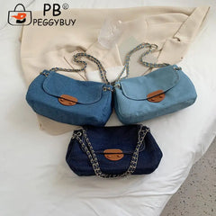 Vintage Denim Chain Crossbody Bag Casual All-match Street Messenger Handbag