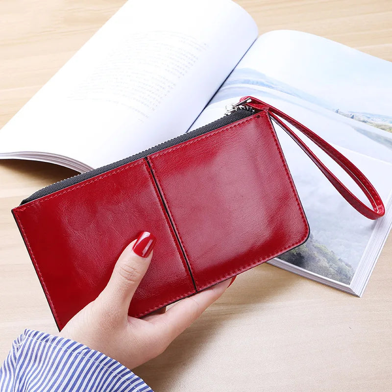 Vintage Oil Wax Leather Clutch Wallet Coin Purse