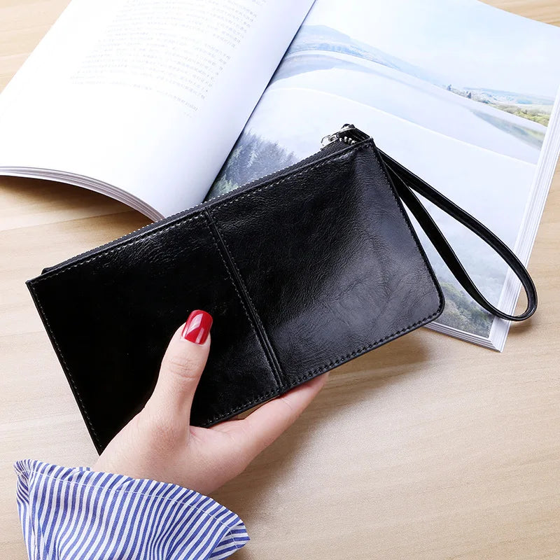 Vintage Oil Wax Leather Clutch Wallet Coin Purse
