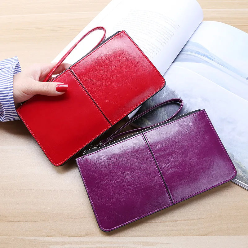 Vintage Oil Wax Leather Clutch Wallet Coin Purse