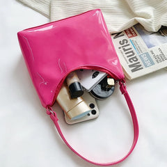 Vintage Women Patent Shoulder Underarm Bag PU Leather Casual Small Hob