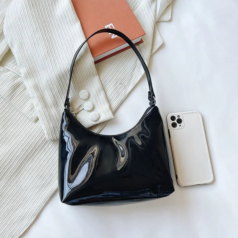Vintage Women Patent Shoulder Underarm Bag PU Leather Casual Small Hob