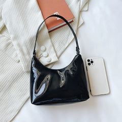 Vintage Women Patent Shoulder Underarm Bag PU Leather Casual Small Hob