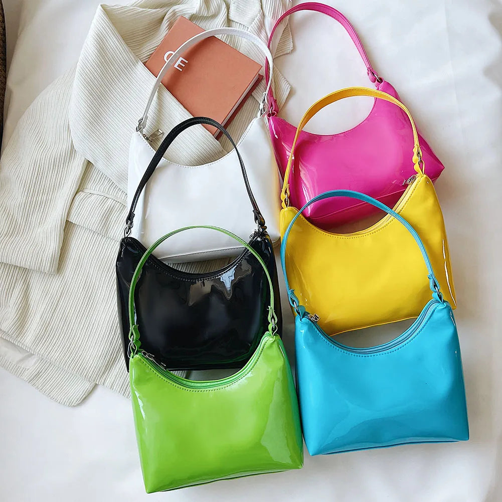 Vintage Women Patent Shoulder Underarm Bag PU Leather Casual Mini Tote Bag