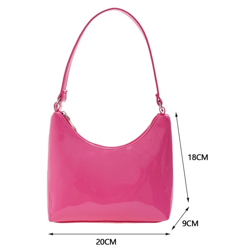 Vintage Women Patent Shoulder Underarm Bag PU Leather Casual Small Hob