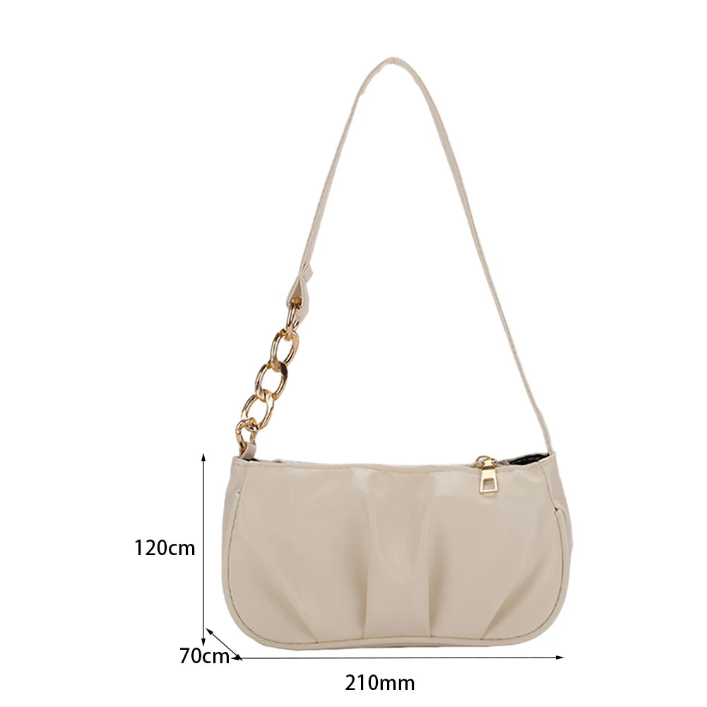 Vintage Women Pleated Thick Chain Shoulder Underarm Bag Casual All-match