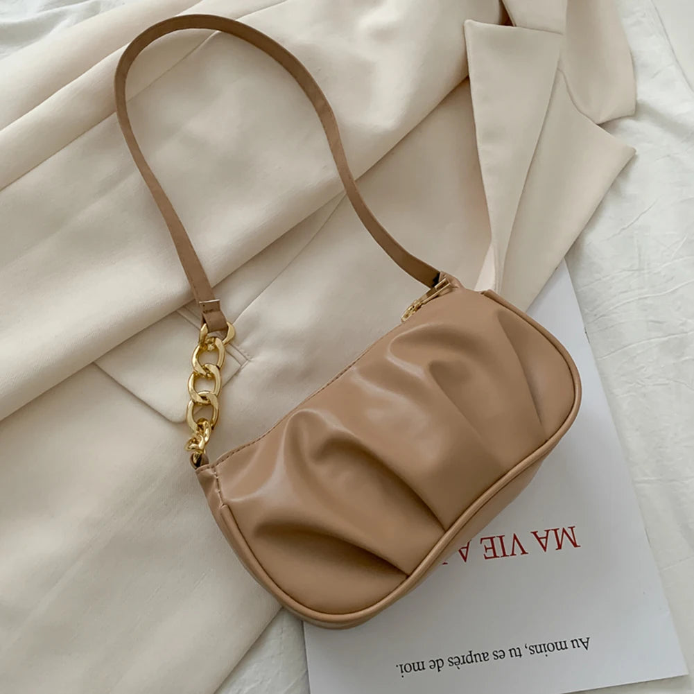 Vintage Women Pleated Chain Shoulder Bag Small Handbag Purse