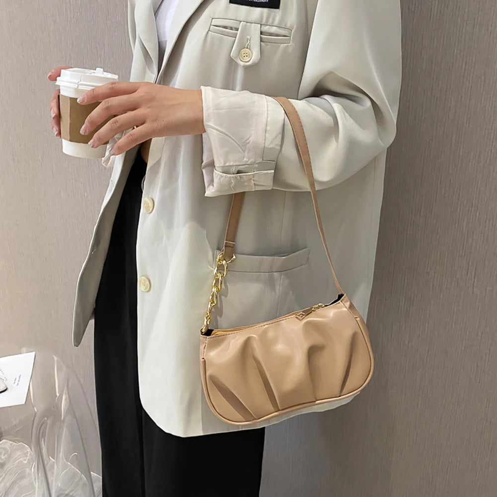 Vintage Women Pleated Chain Shoulder Bag Small Handbag Purse
