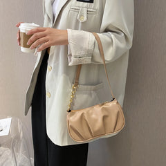 Vintage Women Pleated Chain Shoulder Bag Small Handbag Purse