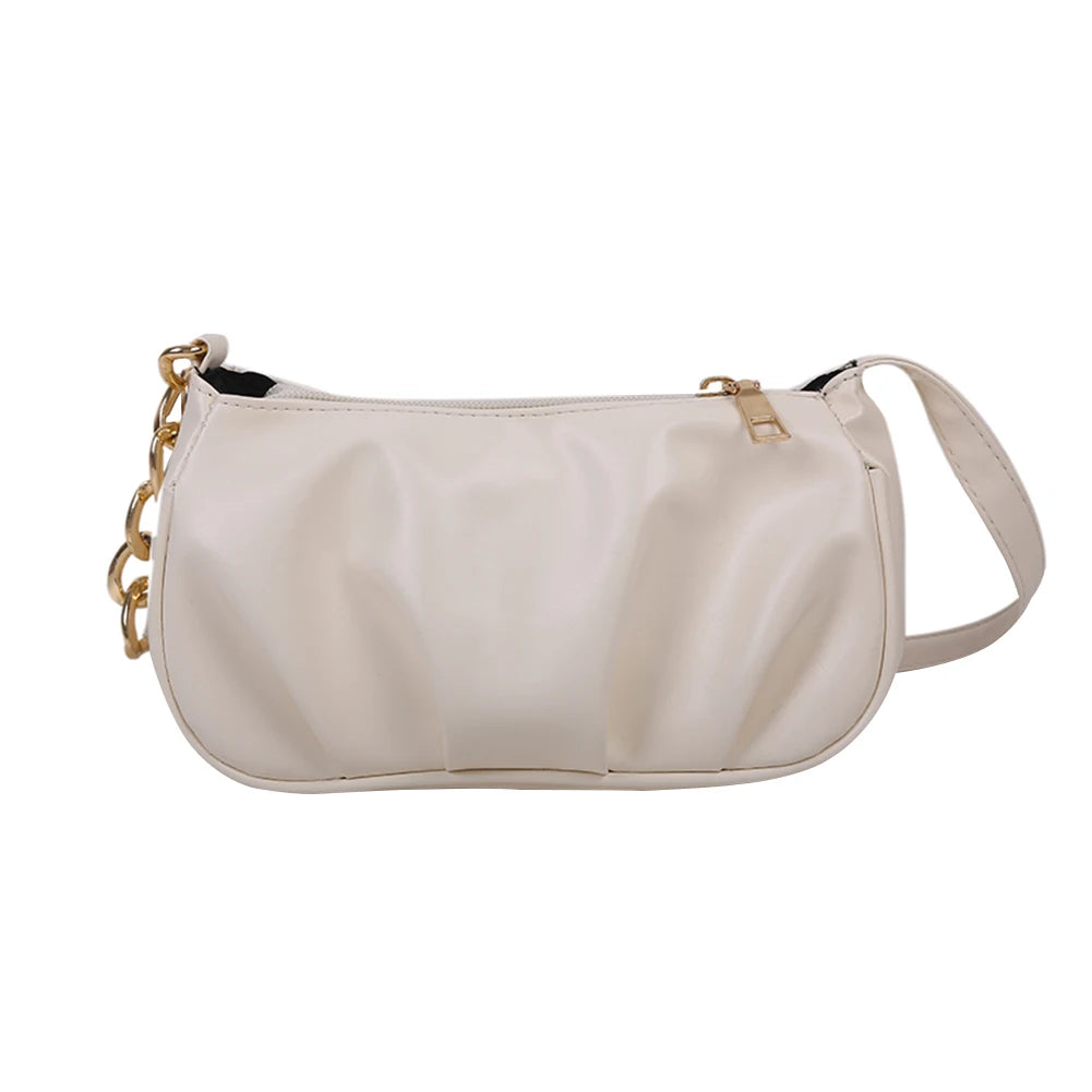 Vintage Women Pleated Chain Shoulder Bag Small Handbag Purse