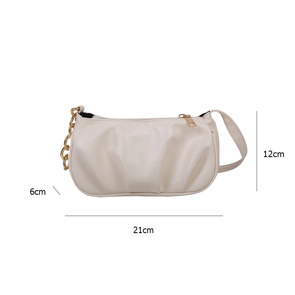 Vintage Women Pleated Chain Shoulder Bag Small Handbag Purse